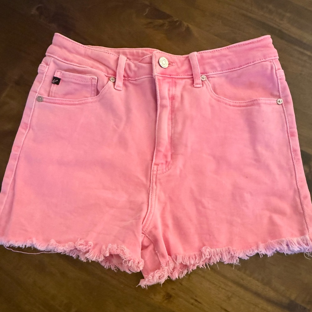 KanCan Pink Frayed Hem Jean Shorts